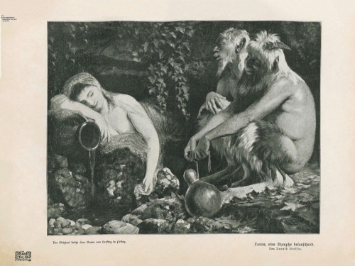 Nymph and Fauns. “Die Kunst für Alle” .1897-1898. Art by Arnold Böcklin.(1827-