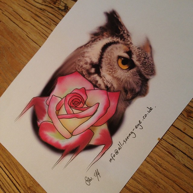 Owl tattoo rose roses HD phone wallpaper  Peakpx