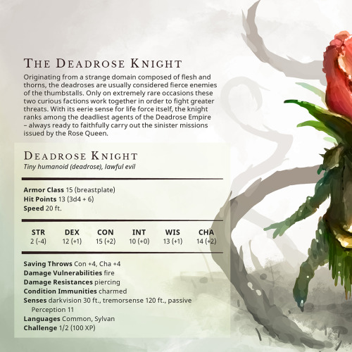 Deadrose Knight – Tiny humanoid, lawful evilOriginating from a strange domain composed of flesh and 