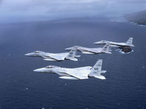 USAF a formation of an F-15C Eagle assigned to the 199th Fighter Squadron Hawaii Air National Guard 