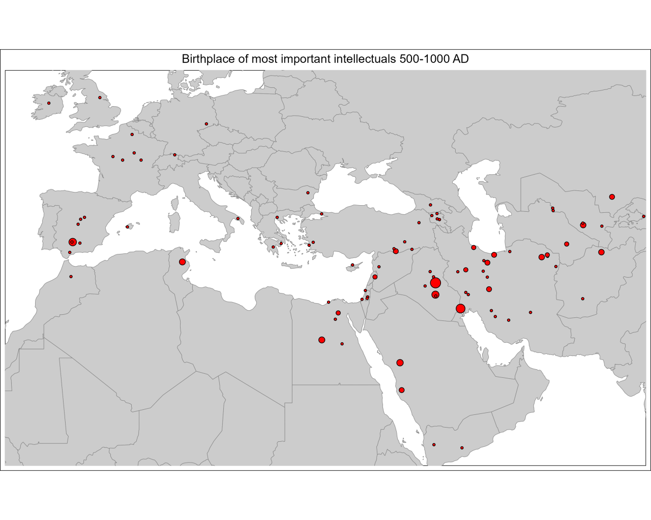 Birthplaces of most notable intellectuals during the period 500-1000 AD
Other time periods >
by kristiani95
[[MORE]] The map was created by using this dataset: https://www.nature.com/articles/s41597-022-01369-4. Itcontains over 2 million Wikipedia...