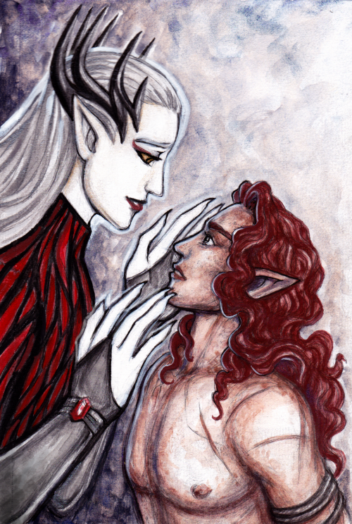 foxleycrow:Maedhros in peril, for @feanorianweek — also featuring Mairon. Watercolor &amp; gouache. 