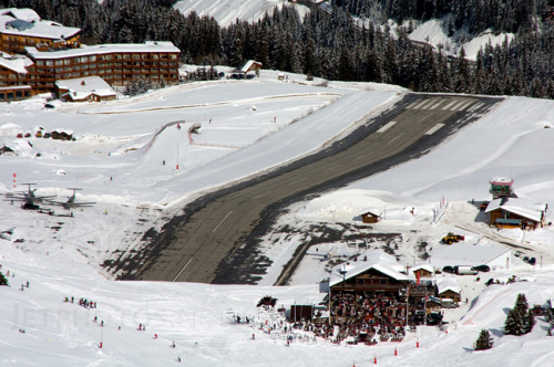 The short runway at the Courchevel Airport in the French Alps