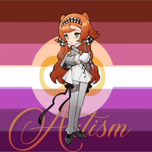 sonetto on a lesbian flag and 50% opacity posh autism flag