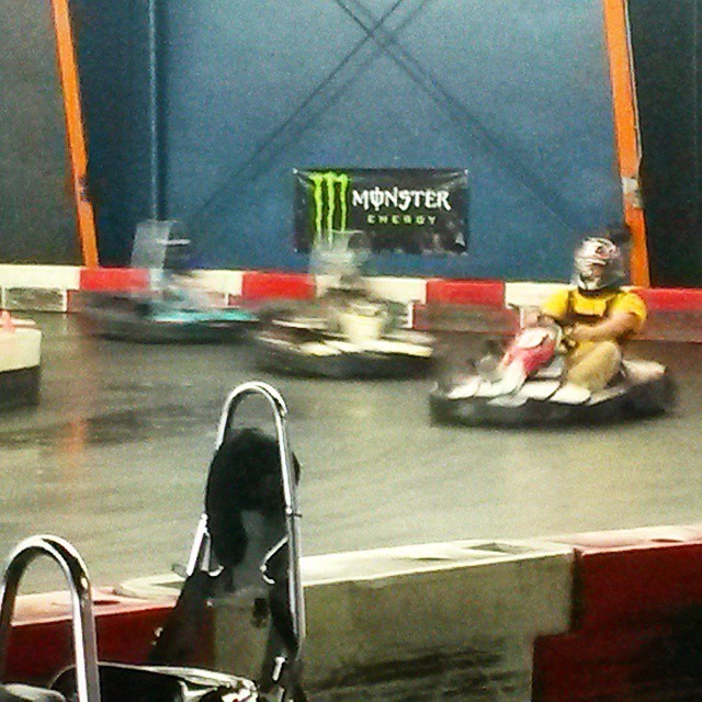 Fighting my way to the front, about to take him on the inside of the turn. #lemanskarting