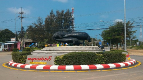 During roundabout recently repainted at Chao Lao, Chanthaburi