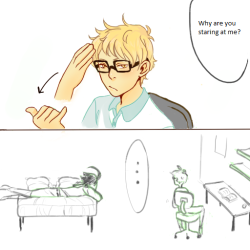 pufferfishtsuki:  WOWIE FINALLY MORE DEAF!TSUKKI AU PLEase forgive me i cant draw furniture or backgrounds hhh kuroo accidentally calls tsukki beautiful w/o using sign language and tsukki reads his lips ᕕ( ᐛ )ᕗ i got this idea from someone’s