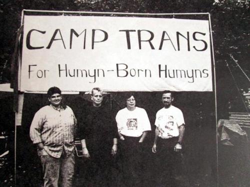 lesbiansinc:Leslie Feinberg (center left) and friends at Camp Trans. Has to be one of my all-time fa