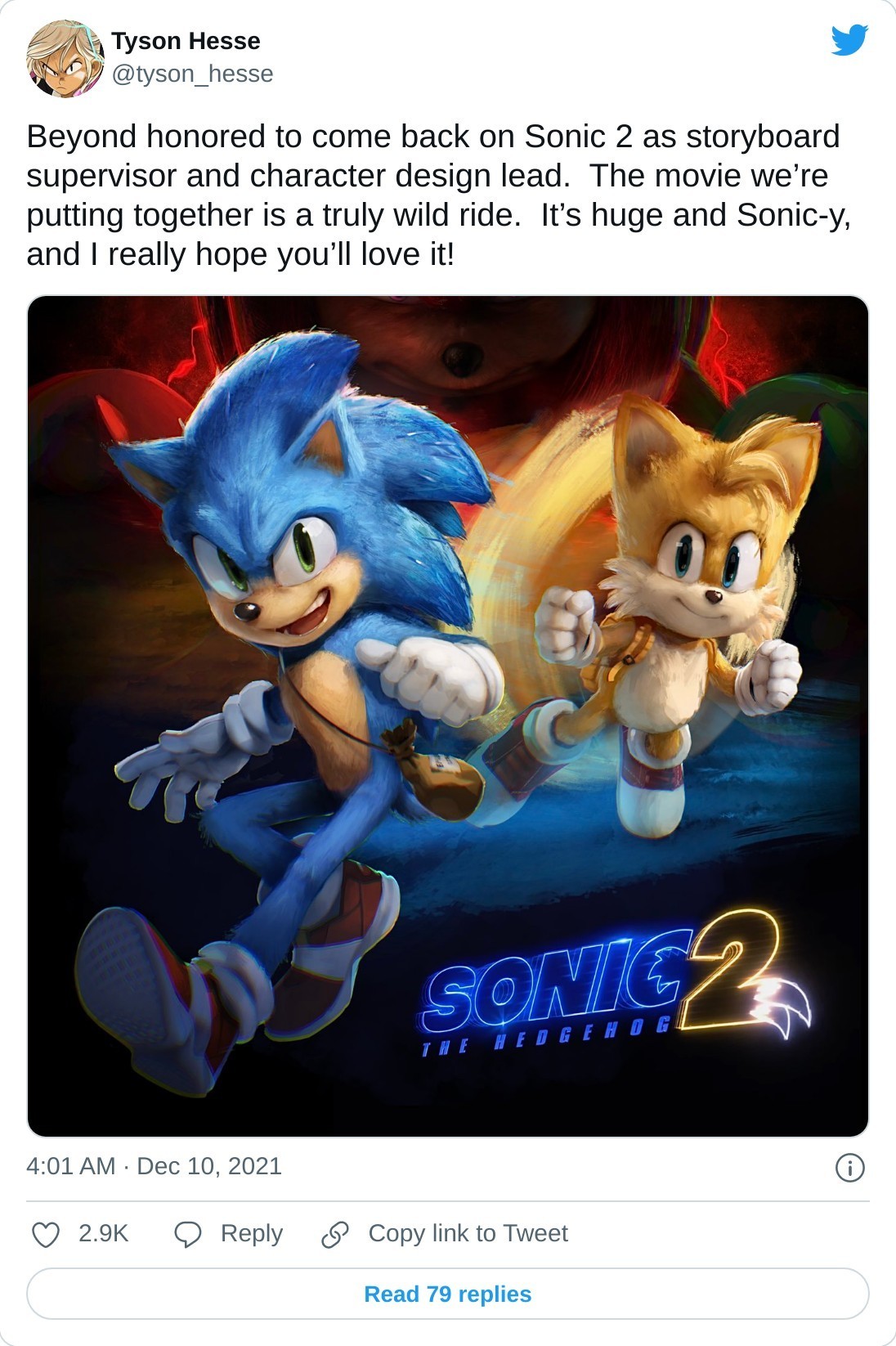 Tyson Hesse on X: Beyond honored to come back on Sonic 2 as storyboard  supervisor and character design lead. The movie we're putting together is a  truly wild ride. It's huge and
