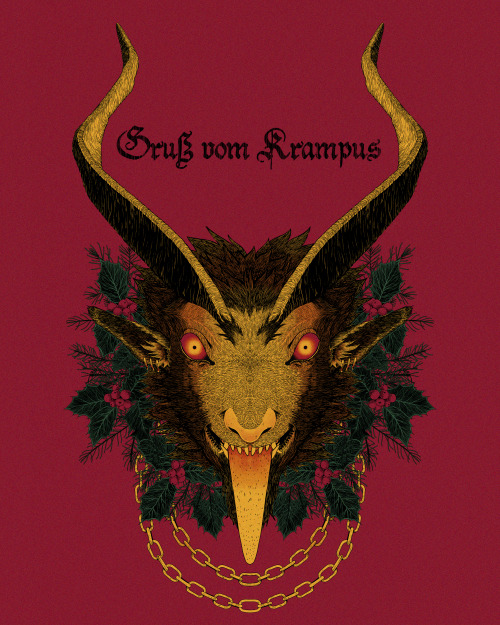 Greetings From KrampusForgot to post this to tumblr but here’s an illustration I made for Yule cards