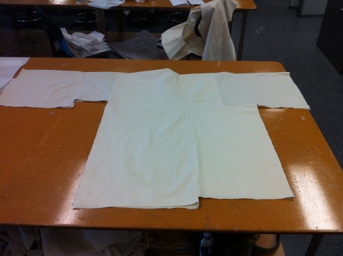 The ½ scale draped jacket is now transferred to full scale.  A long process converting all th