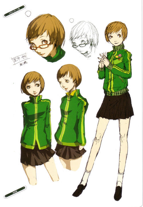   “The concept for Chie’s design was ‘a cute girl who could actually exist in real life.’. Trying to design a game character who seems like someone you could meet in real life meant i needed to pay close attention to her appearance.