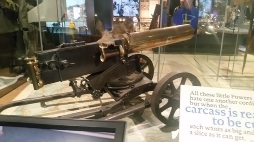 scrapironflotilla:A brass Maxim gun at the IWM, showing a repair done to the water jacket. Iirc it’s