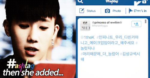 gyuuri:  sunggyu reading my friend wOOLLIM PRINCESS’s #hashtag + his cute shy reaction ; - ; 