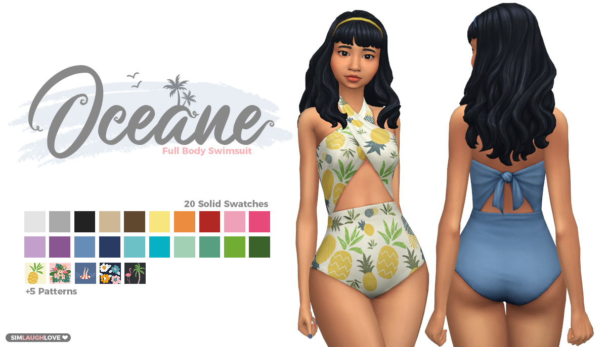 Océane - Long time no sea! With the release of Island Living, I bring a cute new swimsuit because you can never have too many! 💕
Information:
• 20 solid colors & 5 patterns
• Swimsuit category
• Teen - Elder (Feminine)
• Base Game Compatible
• All...
