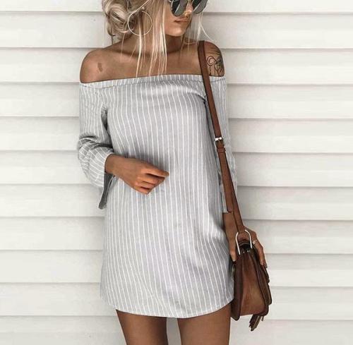 Striped Off Shoulder Lace Up Mini Dress / Shop here &gt;&gt; 