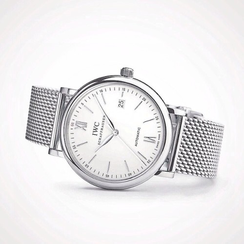 meandmybentley:  Simply classic. The IWC Portofino Automatic in stainless steel and Milanese mesh br