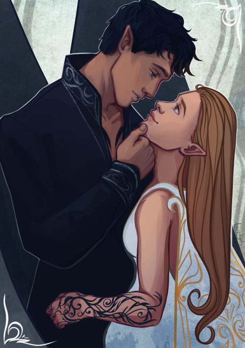 taratjah: One of the illustrations I did for Fairyloot! This one of Feyre and Rhysand.