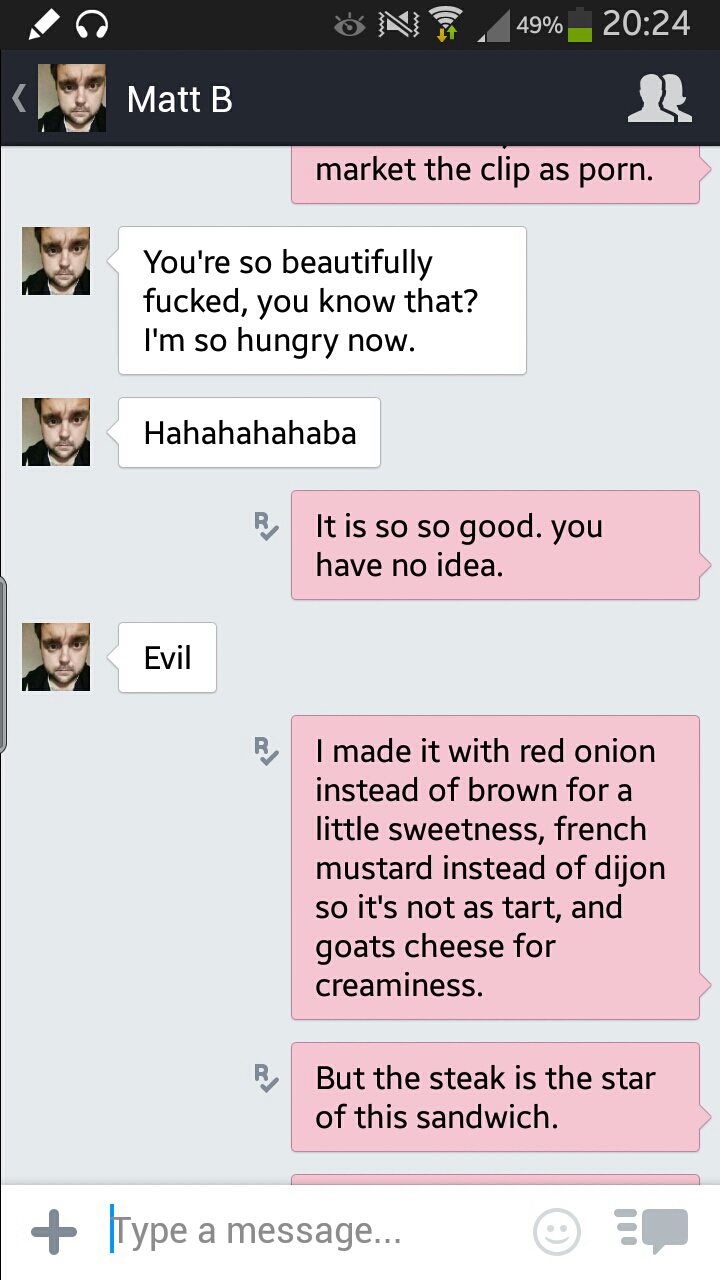 So I made a philly cheese steak for dinner and then this conversation happened.happyinmyhoodi,