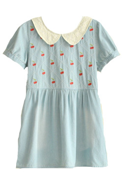 nymphetfashion:  Cherry Embroidered Denim Dress 
