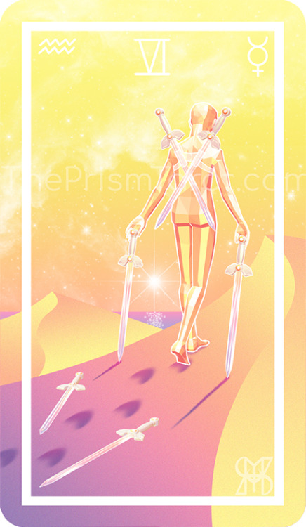 Six of Swords. Art by Liz Landis, from The Prism Tarot. Leaving the past behindUpon the realization 