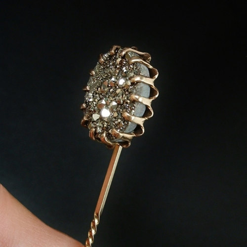 Antique VICTORIAN Rose Gold Filled Brooch Stickpin PIN Iron PYRITE Jewelry c.1880s