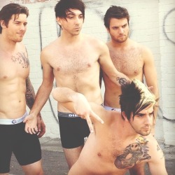 bandmembers-gonewild:  Jack barakat, Alex gaskarth, zack Merrick, rian Dawson (all time low) ~shirtless band blog