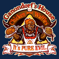 figmentforms:  I just can’t get over the idea of Ganondorf trying to take over the world with Chicken and Waffles at a modest price with service you just can’t beat.  I’m going to make this into a shirt for myself.  If anyone else wants one too,