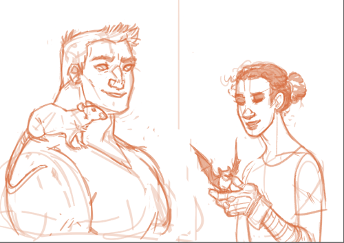 roach-works:tiny weekend boat boys doodlerich’s daemon is a white rat and basil’s is a little brown 