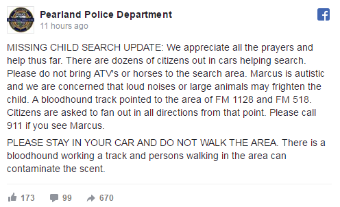 BREAKING!!! 9-year old black autistic boy missing in Pearland