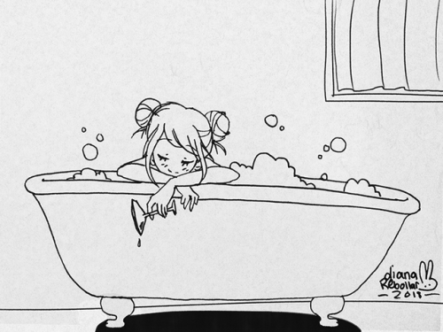 inktober day 2 - tranquil. lazy bath time. and wine. i really really need to invest in proper inking