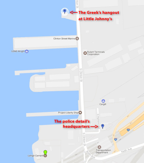 artofthewire:The Greek’s hangout and the police detail’s headquarters were just down the street from each other!  Another fun fact: right there on Clinton Street, they filmed the part of the hated season two where the boat in Philly was docked. An