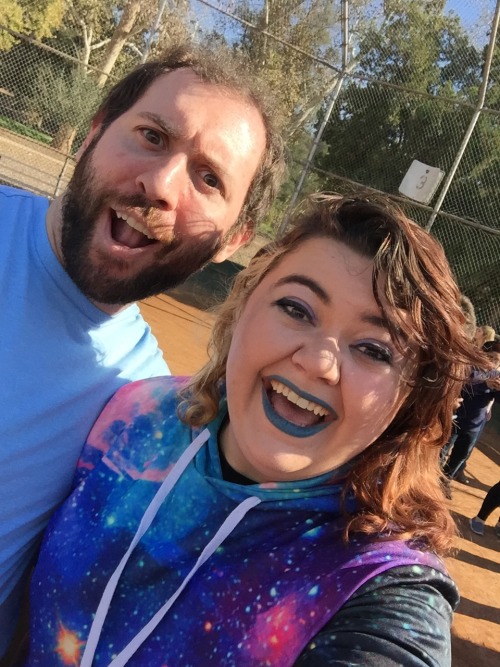 somewhat-grump:  If oh see a girl with blue lipstick and a galaxy sweatshirt attempting to shoot a nerf bow and arrow (I say attempt since Mark had to coach me on how to not hold it backwards 