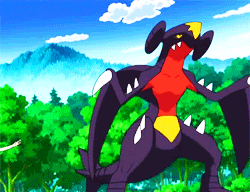 ap-pokemon:#445 Garchomp - The Mach Pokémon. When it folds up its body and spreads its wings, Garcho