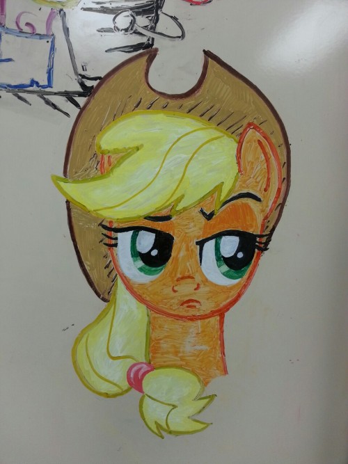 Rounding out the Mane Six is the cutest, most reliable, all around best background pony, Applejack!  All ponies are done in whiteboard markers.