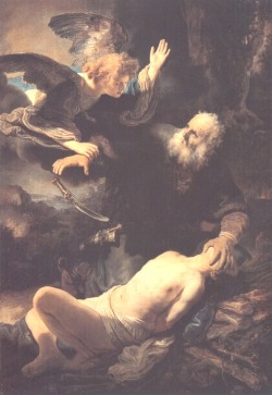 baroque-art-appreciation:  The Sacrifice of Abraham, 1635, Rembrandt Van RijnSize: 193.5x132.8 cmMedium: oil, canvas