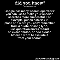 did-you-kno: Google has many ‘search operators’ you can use to make your specific searches more successful.  Source 