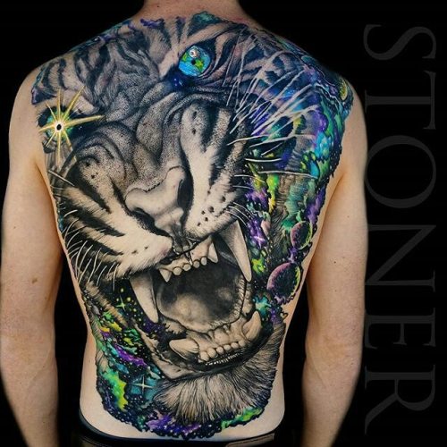 tattoosnob:  Space Tiger back piece by @adam_stoner at @theruemorguetattoogallery in Shelbyville, Indiana #adamstoner #theruemorguetattoogallery #shelbyville #indiana #tiger #tigertattoo #space #spacetattoo #backpiece #tattoo #tattoos #tattoosnob