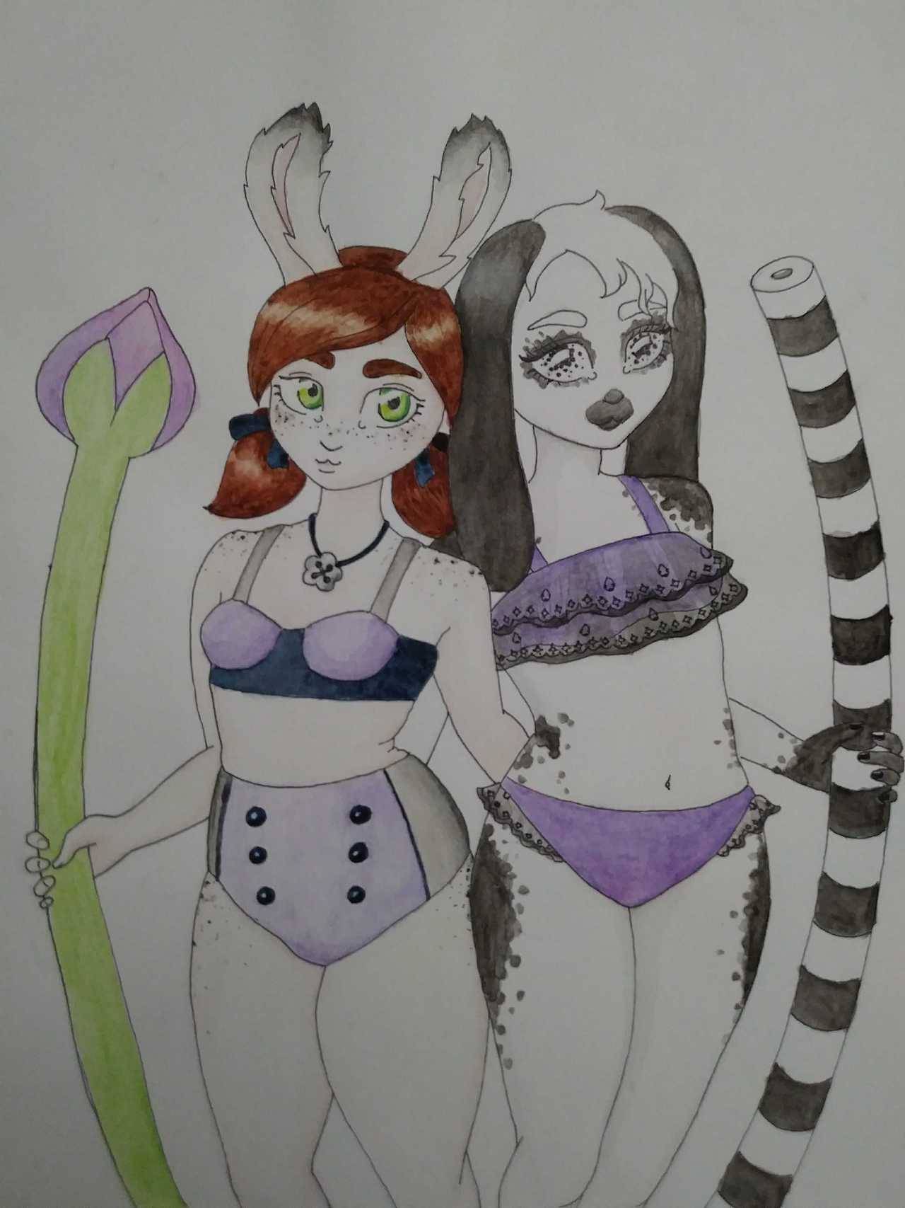 My bunny character Selete&rsquo; and fem Nocte portrait that I created last summer.