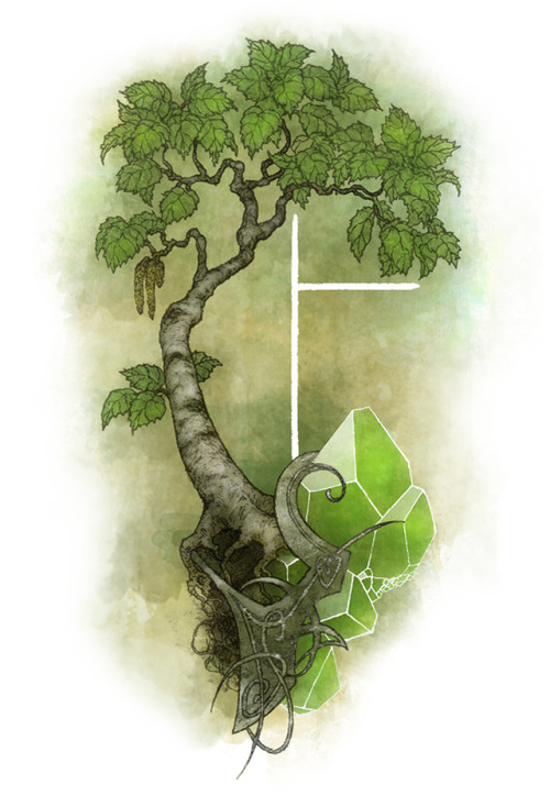 lunariagold:Irish Ogham restart: Beith (birch) with anglesite, Luis (rowan) with sphalerite and Fe