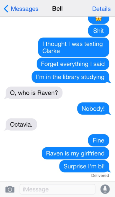 in which octavia tries to ask clarke for sex tips but ends up texting bellamy by mistake and  accide