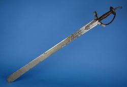 art-of-swords:  Khanda Sword Dated: 19th century Culture: probably Deccan Place of Origin: India Measurements: overall length: 37 inches (940mm); blade length: 30 inches (760mm) The hilt is of Indian ‘basket’ form features a short faceted pommel spike,