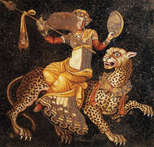 exexitinsistexist:Dionysos riding on a panther, floor mosaic, House of the Masks, Delos (120-80 BC)
