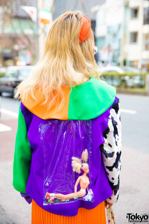 19-year-old Japanese students Momo and Kanami on the street in Harajuku wearing colorful kawaii fash