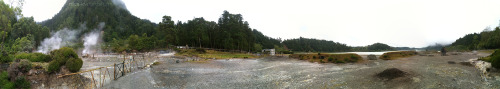 sao-miguel-with-an-iphone:Panorama of the caldeiras in the fog at Lagoa das Furnas, São Miguel, Az