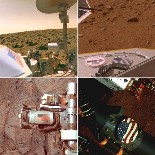 Flags on MarsThis photo collage put together by NASA shows a series of American flags from spacecraf