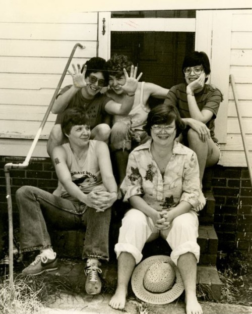 Top: The Feminary Collective in 1982: Helen Langa (top left), Minnie Bruce Pratt (center), Eleanor H