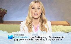 fishcustardandthecumberbeast:  totally-tina7:  emma-roberst-blog: Celebrities read mean tweets. [½]  Are we not going to talk about Kirsten Stewart tho….like…  Jessica Beil tho. 