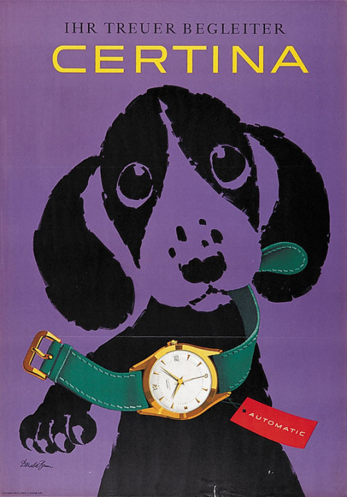 Donald Brun, advertising poster for Certina watches, &ldquo;Your faithful companion&rdquo;, 1958. Sw