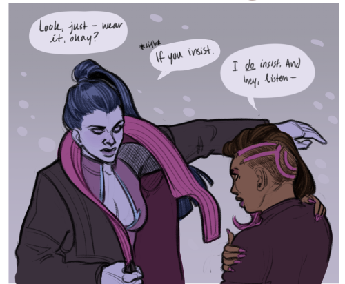 ruushes: 1) i didnt notice thank u so much for showing me 2) spider byte is an adorable ship name id never heard that omg 3) hell yeah hell yeah yell heah he’ll yeah  sombra’s not good with heavy conversations, but she cares 